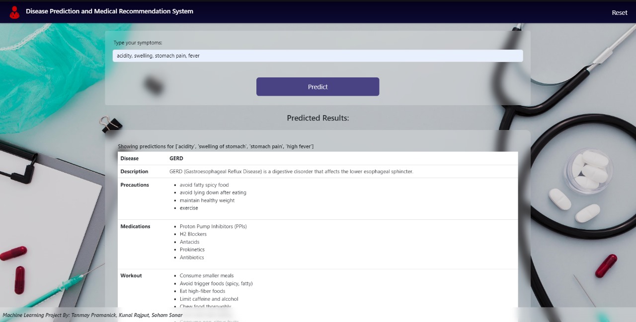 Disease Prediction and Medical Recommendation System